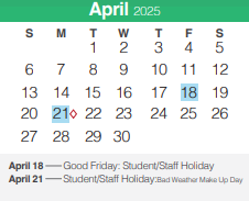 District School Academic Calendar for Spring Branch Middle for April 2025