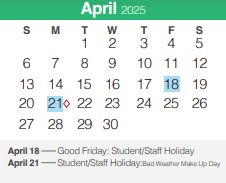 District School Academic Calendar for Goodwin Frazier Elementary School for April 2025