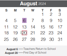 District School Academic Calendar for Canyon Middle for August 2024