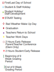 District School Academic Calendar Legend for Goodwin Frazier Elementary School