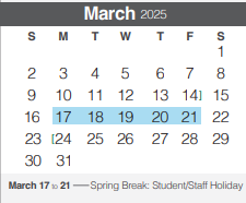 District School Academic Calendar for Church Hill Middle School for March 2025