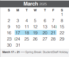 District School Academic Calendar for Rebecca Creek Elementary School for March 2025