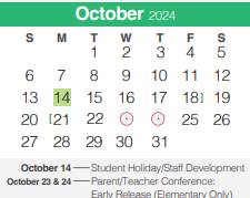 District School Academic Calendar for Mh Specht Elementary School for October 2024