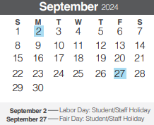 District School Academic Calendar for Smithson Valley Middle for September 2024