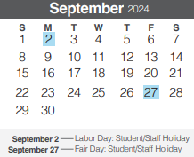 District School Academic Calendar for Rebecca Creek Elementary School for September 2024