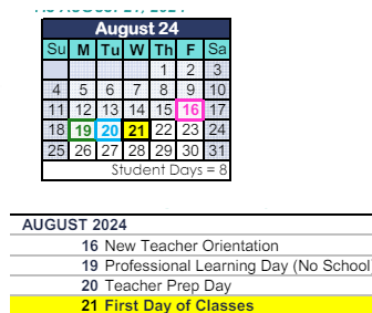 District School Academic Calendar for Sycamore Canyon School for August 2024