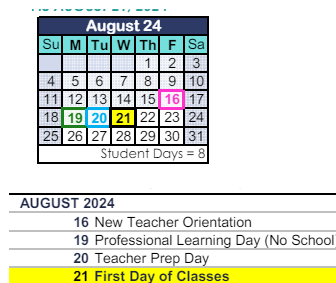 District School Academic Calendar for Manzanita Elementary for August 2024