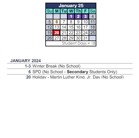 District School Academic Calendar for Walnut Elementary for January 2025