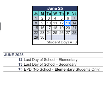 District School Academic Calendar for Sequoia Middle for June 2025