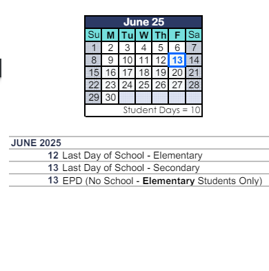 District School Academic Calendar for Ladera Elementary for June 2025