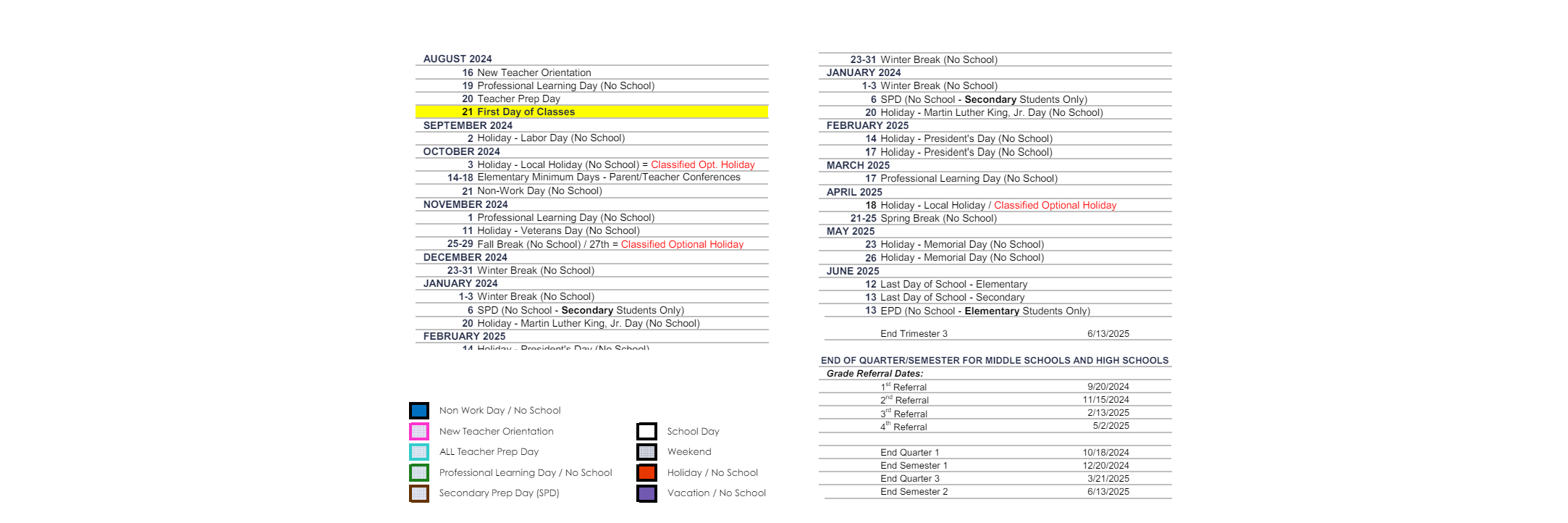 District School Academic Calendar Key for Walnut Elementary