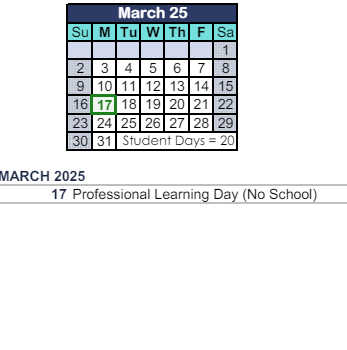 District School Academic Calendar for Glenwood Elementary for March 2025