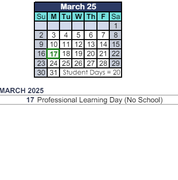 District School Academic Calendar for Conejo Valley High (CONT.) for March 2025