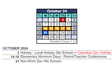 District School Academic Calendar for Acacia Elementary for October 2024