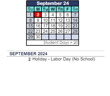 District School Academic Calendar for Conejo Elementary for September 2024