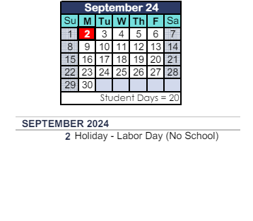 District School Academic Calendar for Conejo Valley High (CONT.) for September 2024