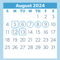 District School Academic Calendar for Washington Junior High for August 2024