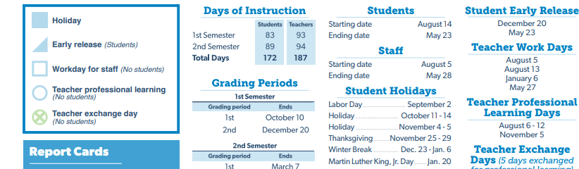 District School Academic Calendar Key for David Elementary