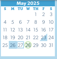 District School Academic Calendar for Juvenile Detention Ctr for May 2025