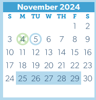 District School Academic Calendar for New El for November 2024
