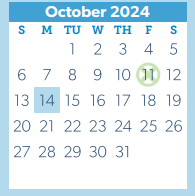 District School Academic Calendar for Juvenile Detention Ctr for October 2024
