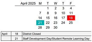 District School Academic Calendar for Lewis & Clark Elementary School for April 2025