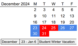 District School Academic Calendar for Lewis & Clark Elementary School for December 2024