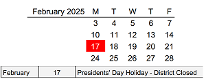 District School Academic Calendar for Lewis & Clark Elementary School for February 2025