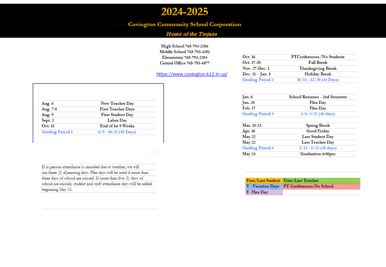 District School Academic Calendar Key for Covington Community High Sch