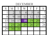 District School Academic Calendar for Eastside Elementary School for December 2024