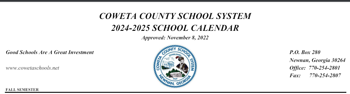 District School Academic Calendar for Newnan Crossing Elementary School