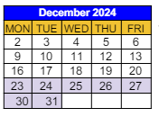 District School Academic Calendar for Daniel D. Waterman School for December 2024