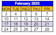 District School Academic Calendar for Daniel D. Waterman School for February 2025