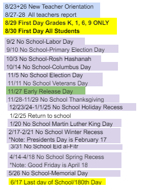 District School Academic Calendar Legend for Daniel D. Waterman School