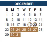 District School Academic Calendar for Crowley H S 9th Grade Campus for December 2024