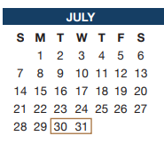 District School Academic Calendar for J A Hargrave Elementary for July 2024