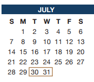 District School Academic Calendar for Tarrant Co J J A E P for July 2024