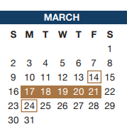 District School Academic Calendar for Crowley Alternative School for March 2025