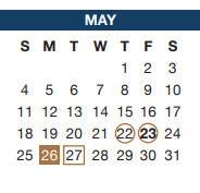 District School Academic Calendar for Tarrant Co J J A E P for May 2025