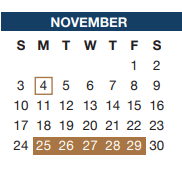 District School Academic Calendar for Sycamore Elementary for November 2024