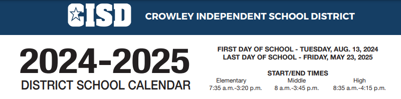 District School Academic Calendar for North Crowley H S 9th Grade Campus