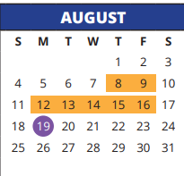 District School Academic Calendar for Aragon Middle School for August 2024