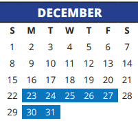 District School Academic Calendar for Fiest Elementary School for December 2024