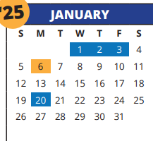District School Academic Calendar for Gleason Elementary School for January 2025