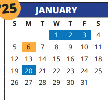 District School Academic Calendar for Millsap Elementary School for January 2025