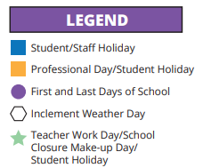 District School Academic Calendar Legend for Sampson Elementary