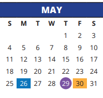 District School Academic Calendar for Millsap Elementary School for May 2025