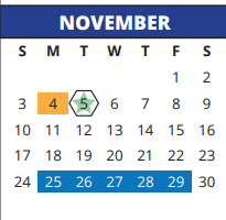 District School Academic Calendar for Yeager Elementary School for November 2024