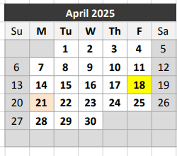 District School Academic Calendar for Clara Oliver Elementary School for April 2025