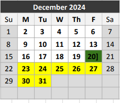 District School Academic Calendar for Thomas J Rusk Middle for December 2024